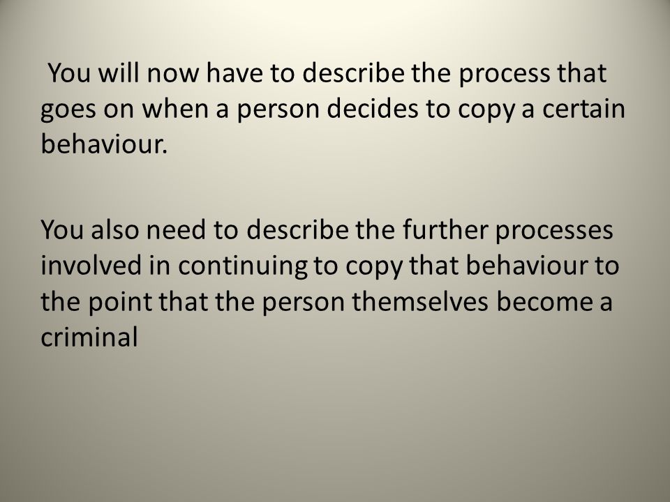 You will now have to describe the process that goes on when a person decides to copy a certain behaviour.