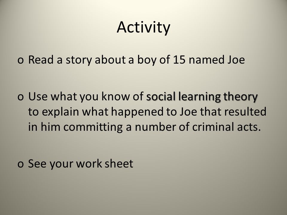 Activity Read a story about a boy of 15 named Joe