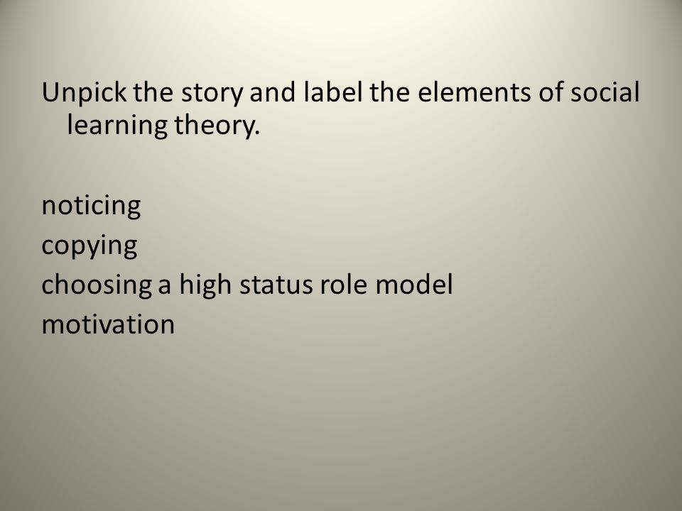 Unpick the story and label the elements of social learning theory