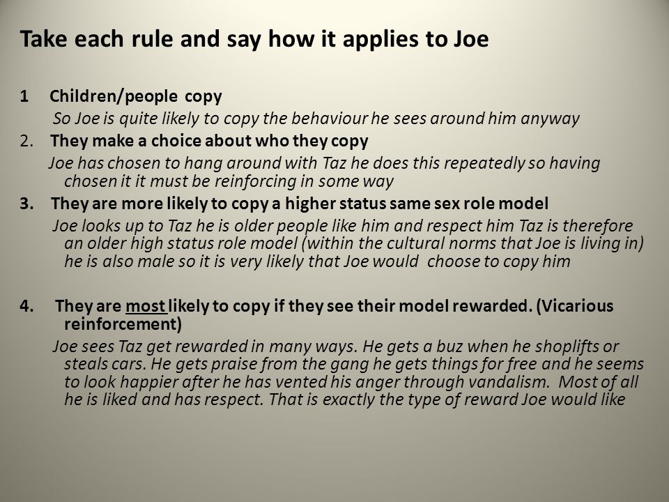 Take each rule and say how it applies to Joe