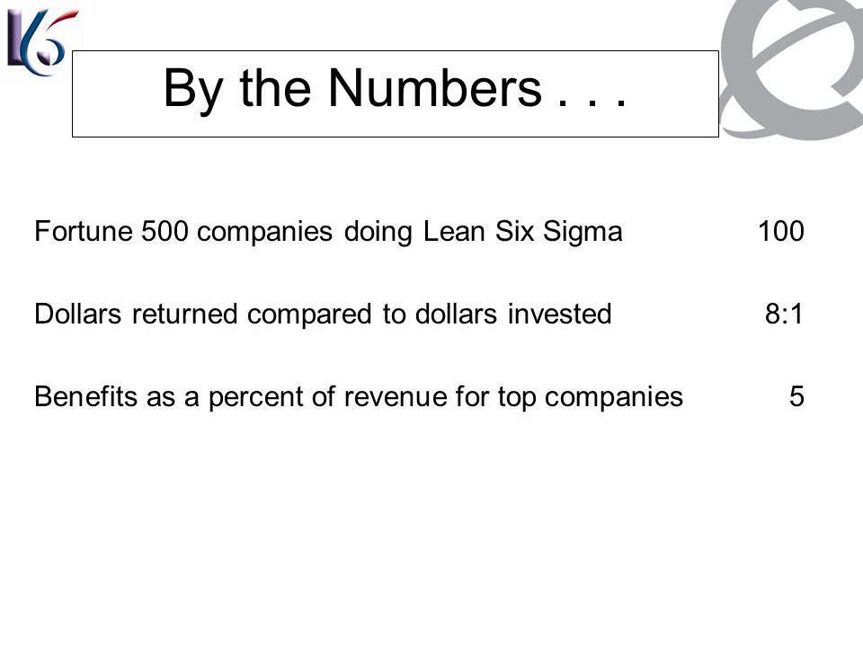 By the Numbers Fortune 500 companies doing Lean Six Sigma 100