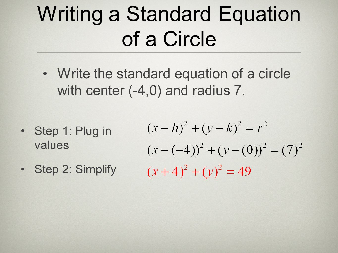 Writing a Standard Equation of a Circle