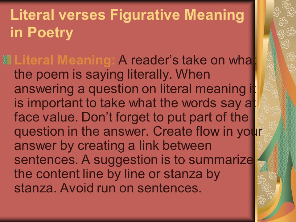Literal verses Figurative Meaning in Poetry