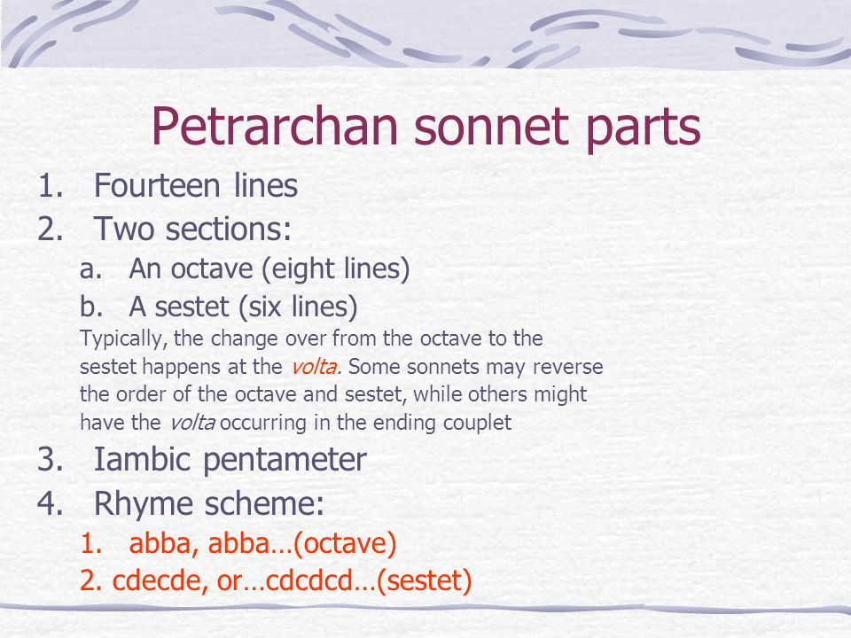 Petrarchan sonnet parts