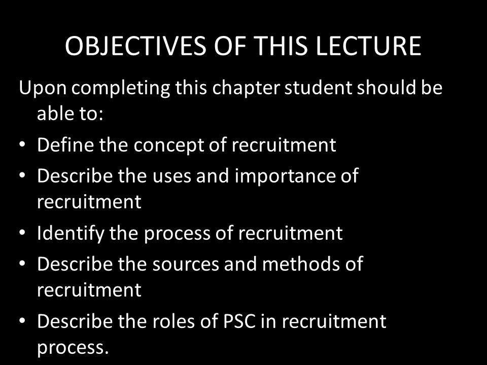 OBJECTIVES OF THIS LECTURE