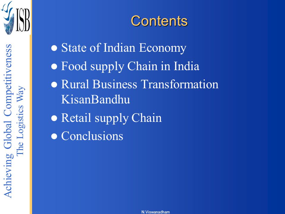 Contents State of Indian Economy Food supply Chain in India