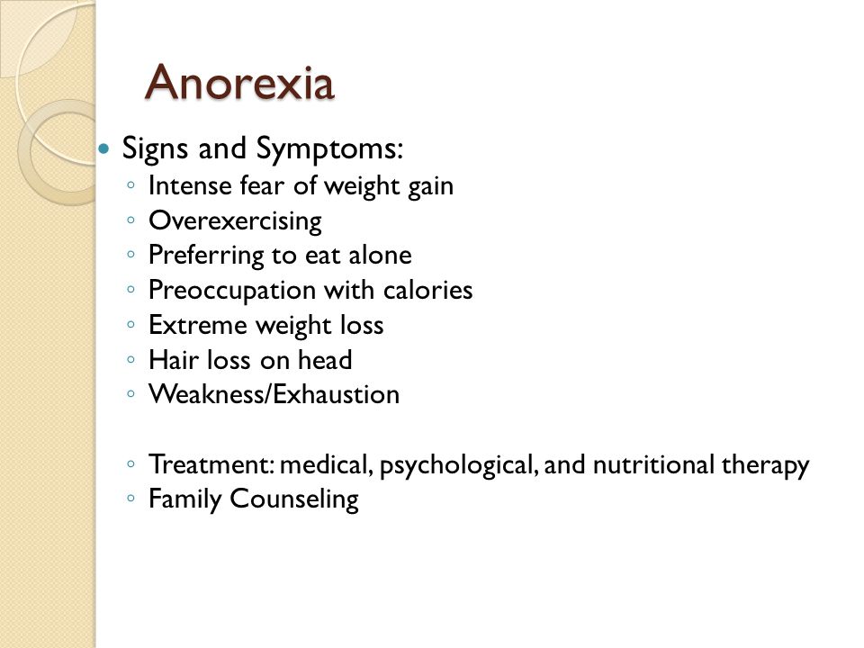 Anorexia Signs and Symptoms: Intense fear of weight gain