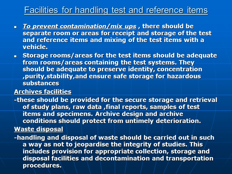 Facilities for handling test and reference items