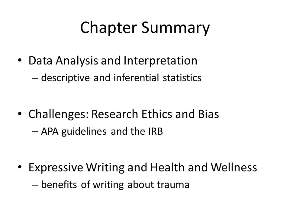 Chapter Summary Data Analysis and Interpretation