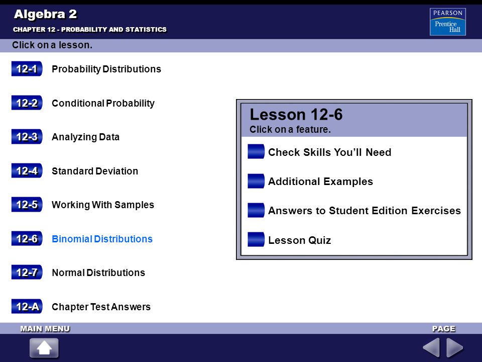 Lesson 12-6 Algebra Check Skills You’ll Need 12-4