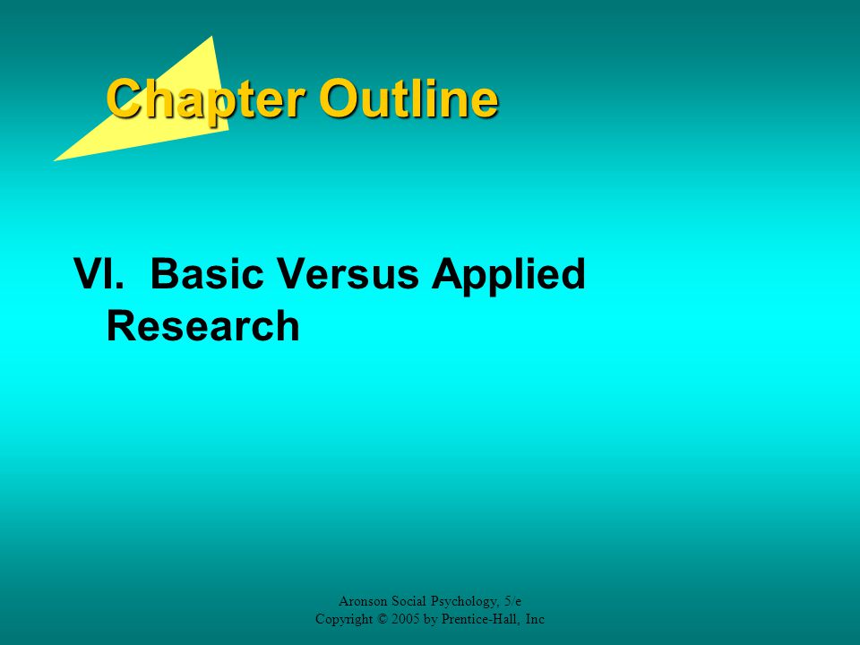 Chapter Outline VI. Basic Versus Applied Research