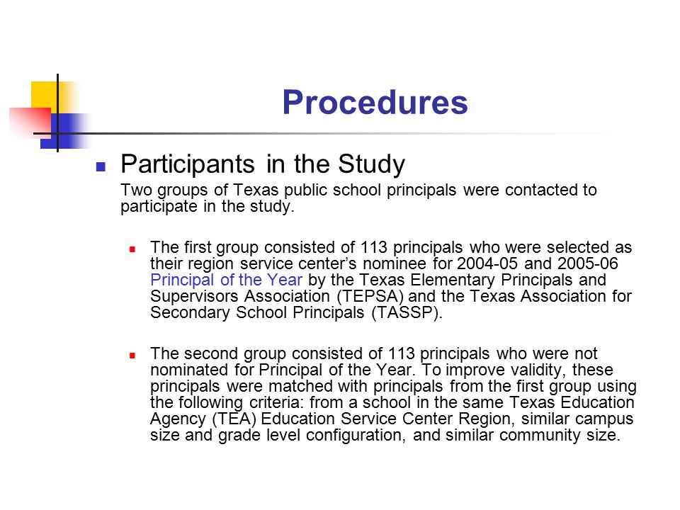 Procedures Participants in the Study