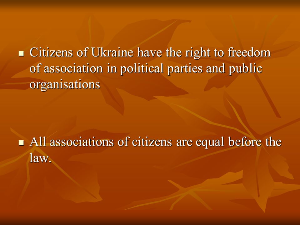 Citizens of Ukraine have the right to freedom of association in political parties and public organisations
