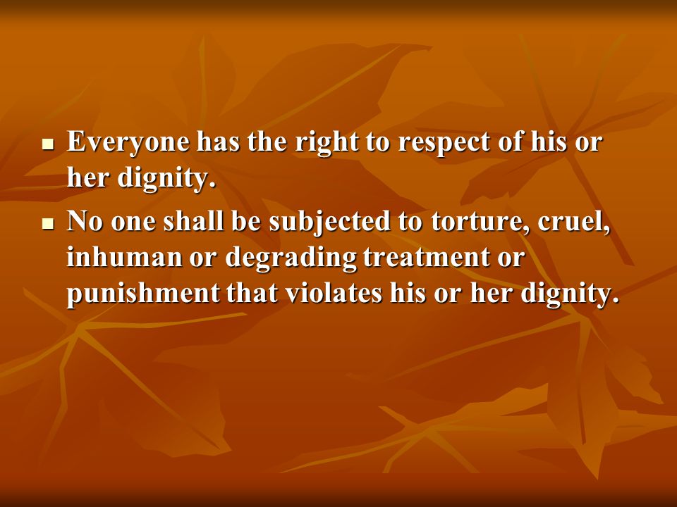 Everyone has the right to respect of his or her dignity.