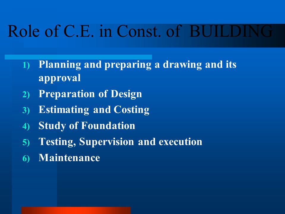 Role of C.E. in Const. of BUILDING