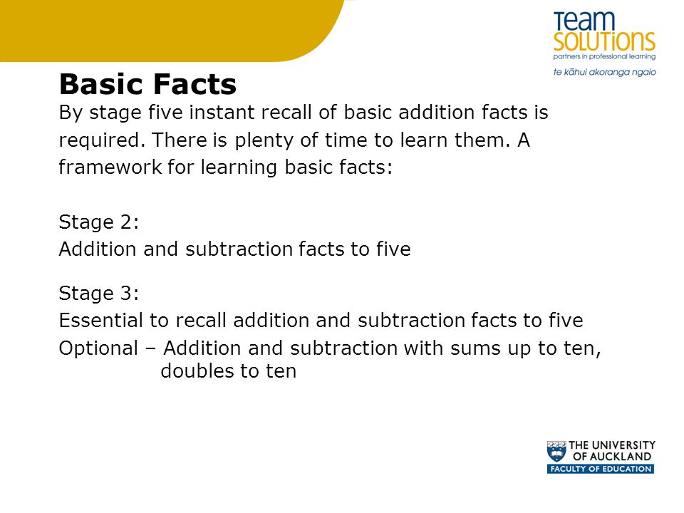 Basic Facts By stage five instant recall of basic addition facts is