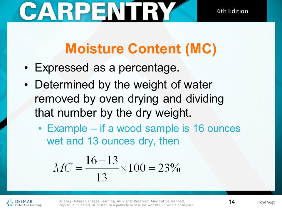 Moisture Content (MC) Expressed as a percentage.
