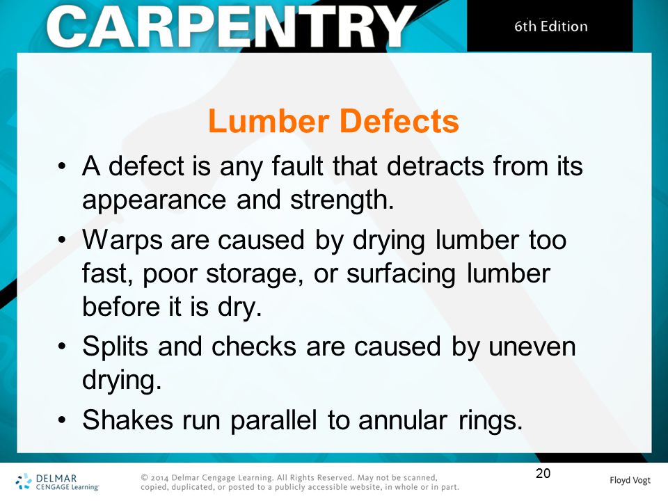 Lumber Defects A defect is any fault that detracts from its appearance and strength.