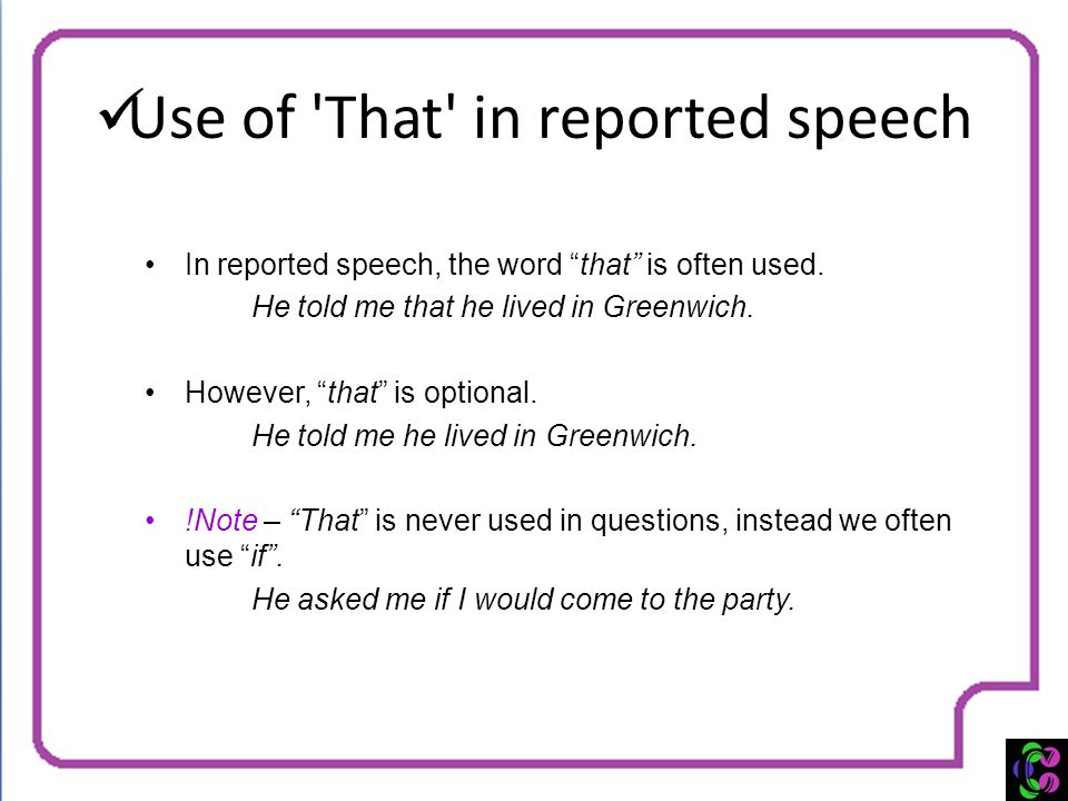 Use of That in reported speech