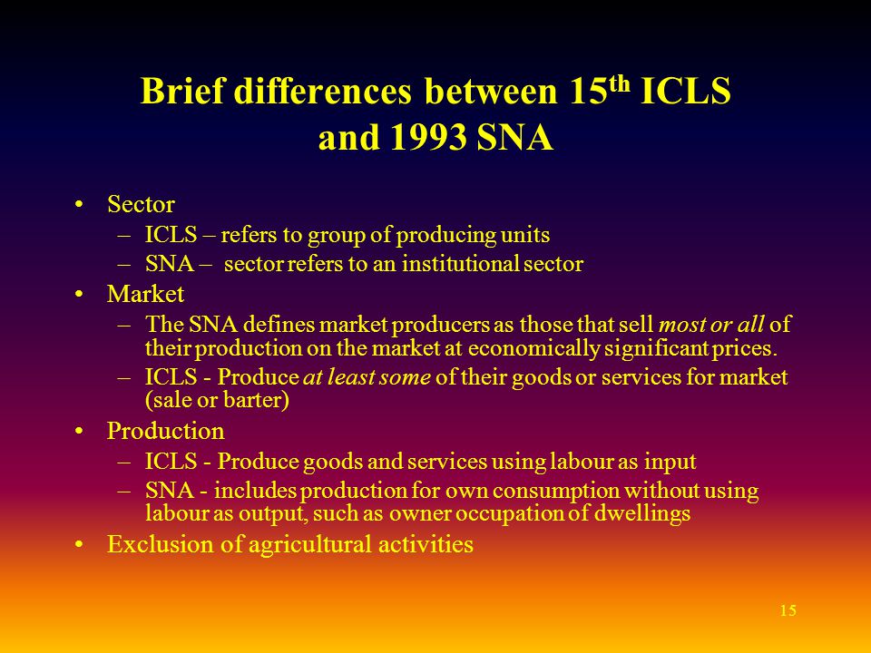 Brief differences between 15th ICLS and 1993 SNA