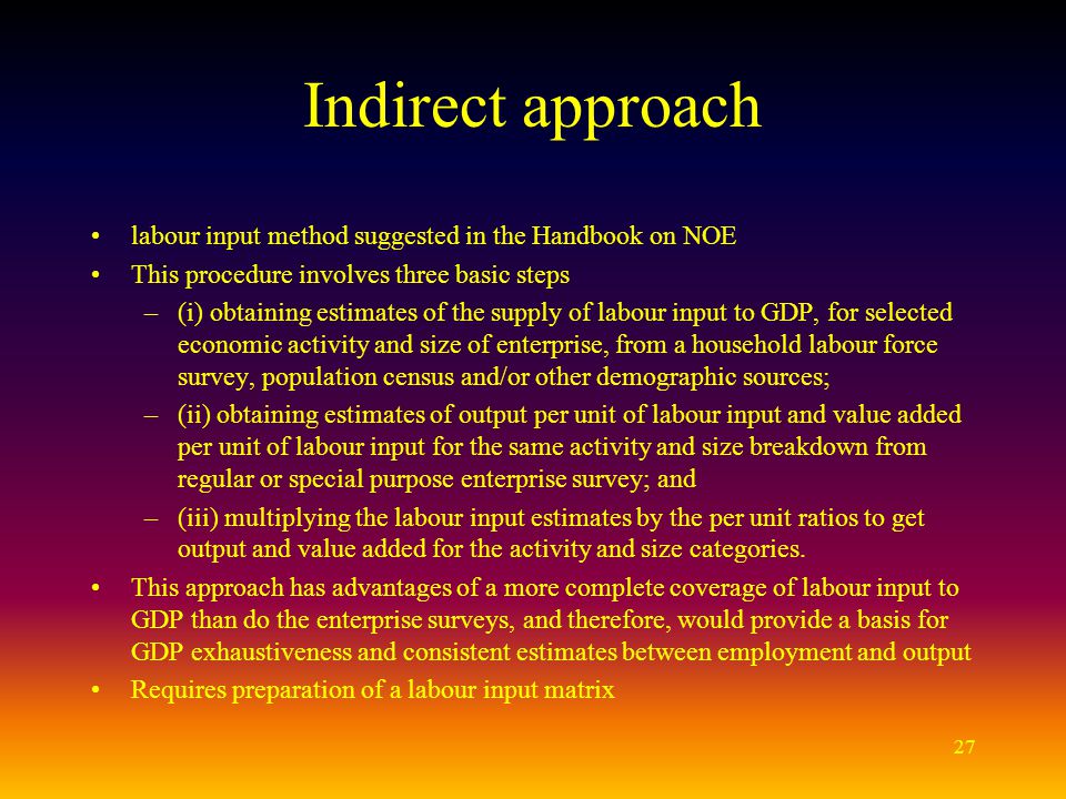 Indirect approach labour input method suggested in the Handbook on NOE