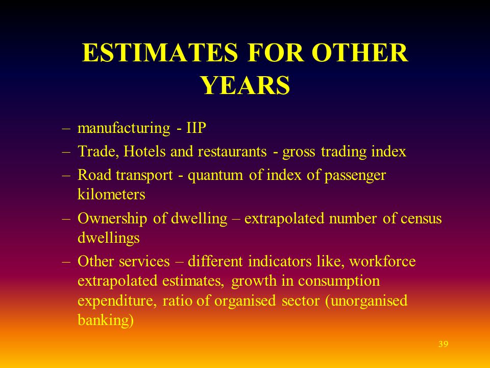 ESTIMATES FOR OTHER YEARS