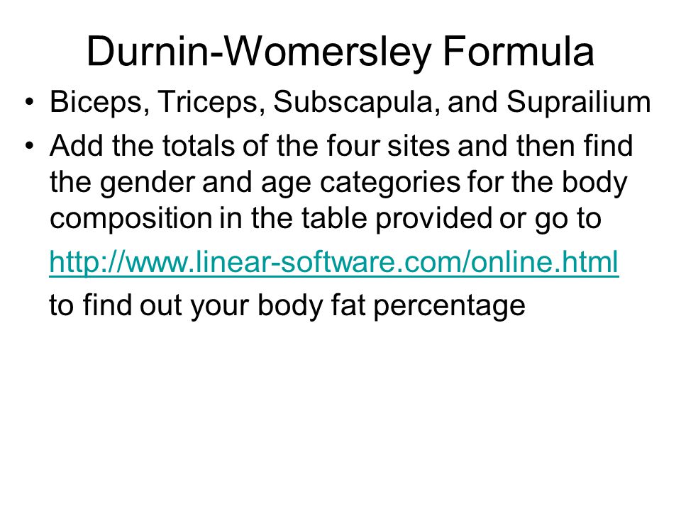 Durnin Womersley Body Fat Percentage Calculation Chart