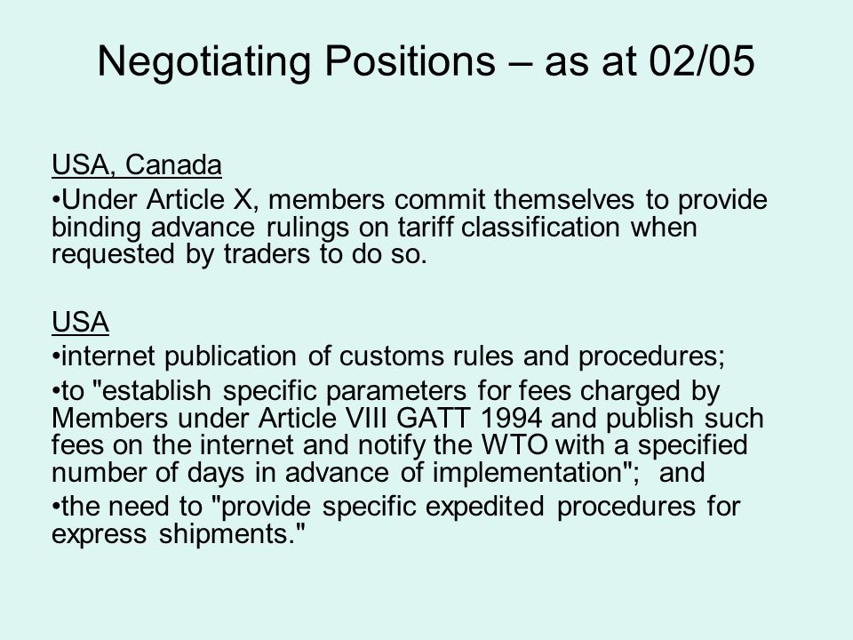Negotiating Positions – as at 02/05