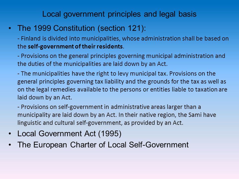 Local government principles and legal basis