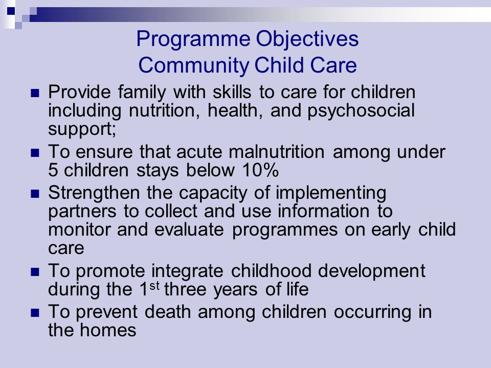 Programme Objectives Community Child Care