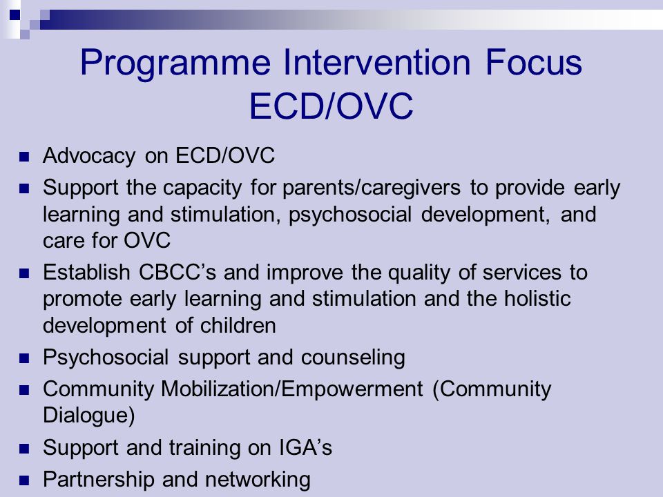 Programme Intervention Focus ECD/OVC