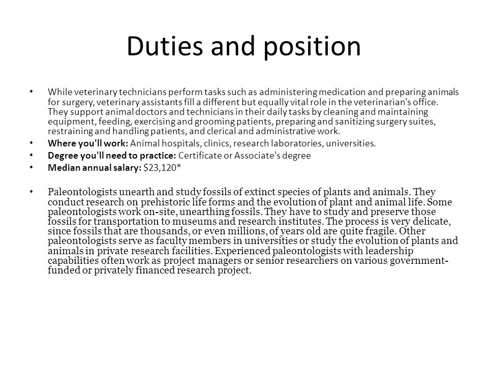 Duties and position