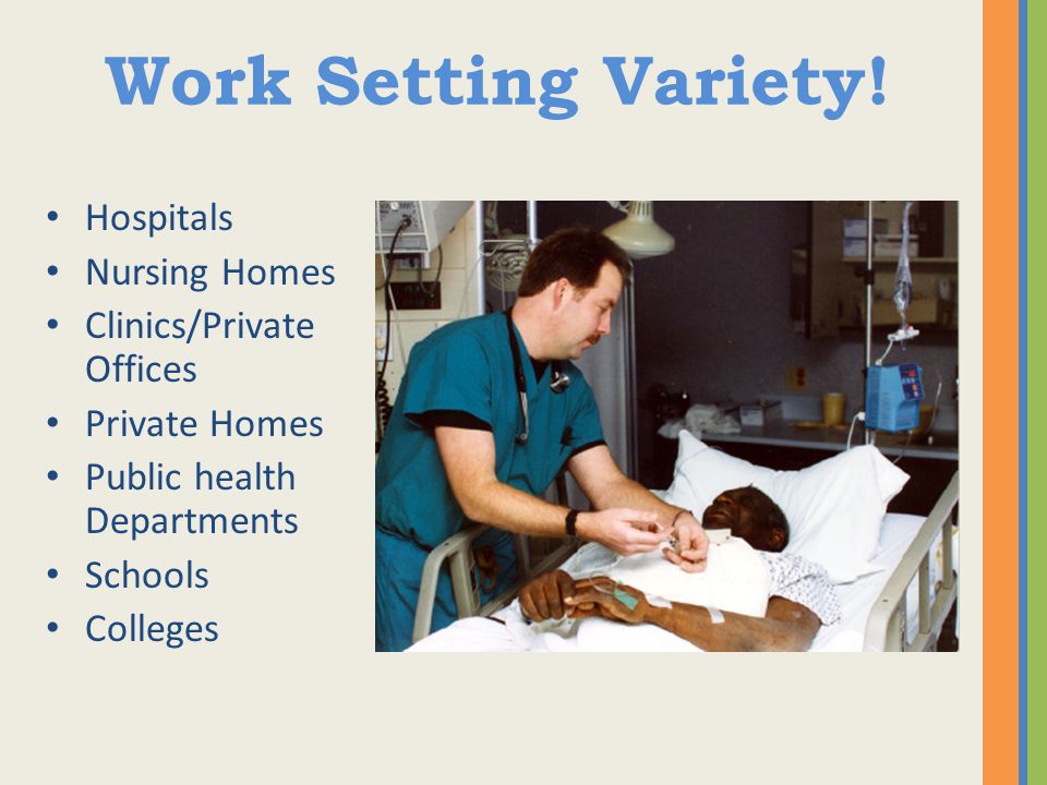 Work Setting Variety! Hospitals Nursing Homes Clinics/Private Offices