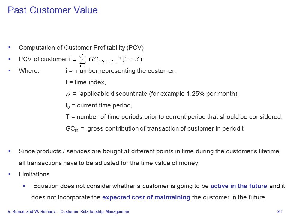 Past Customer Value Computation of Customer Profitability (PCV)