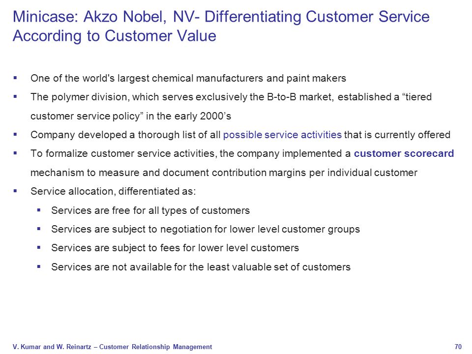 Minicase: Akzo Nobel, NV- Differentiating Customer Service According to Customer Value