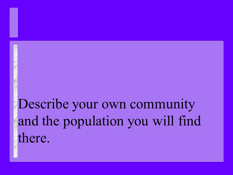 Describe your own community and the population you will find there.