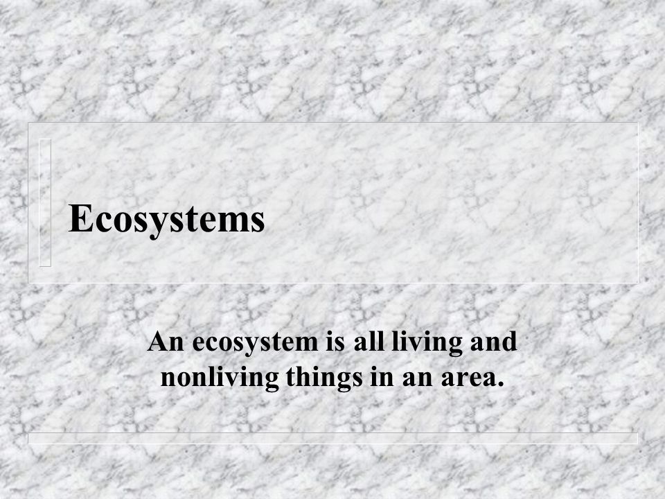 An ecosystem is all living and nonliving things in an area.