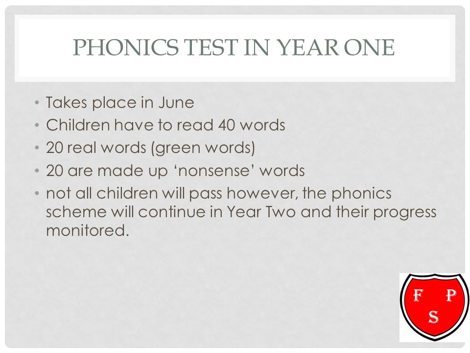 Phonics test in Year One