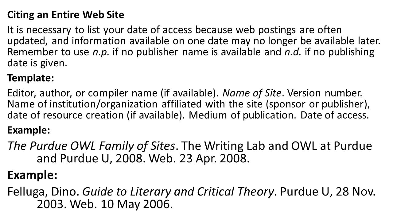 Citing an Entire Web Site