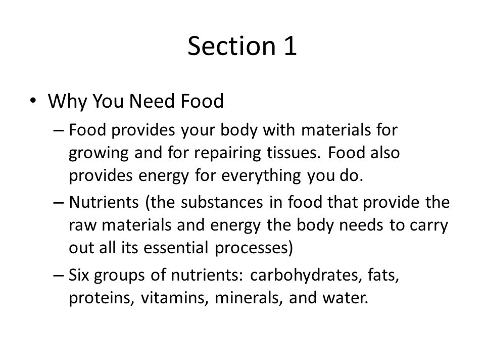 Section 1 Why You Need Food