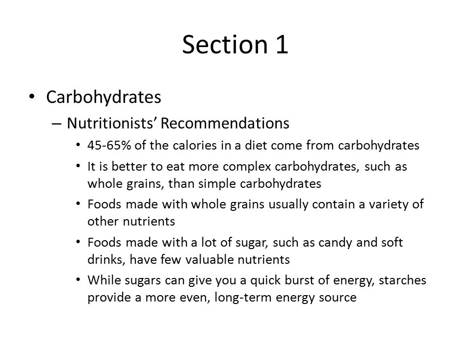 Section 1 Carbohydrates Nutritionists’ Recommendations