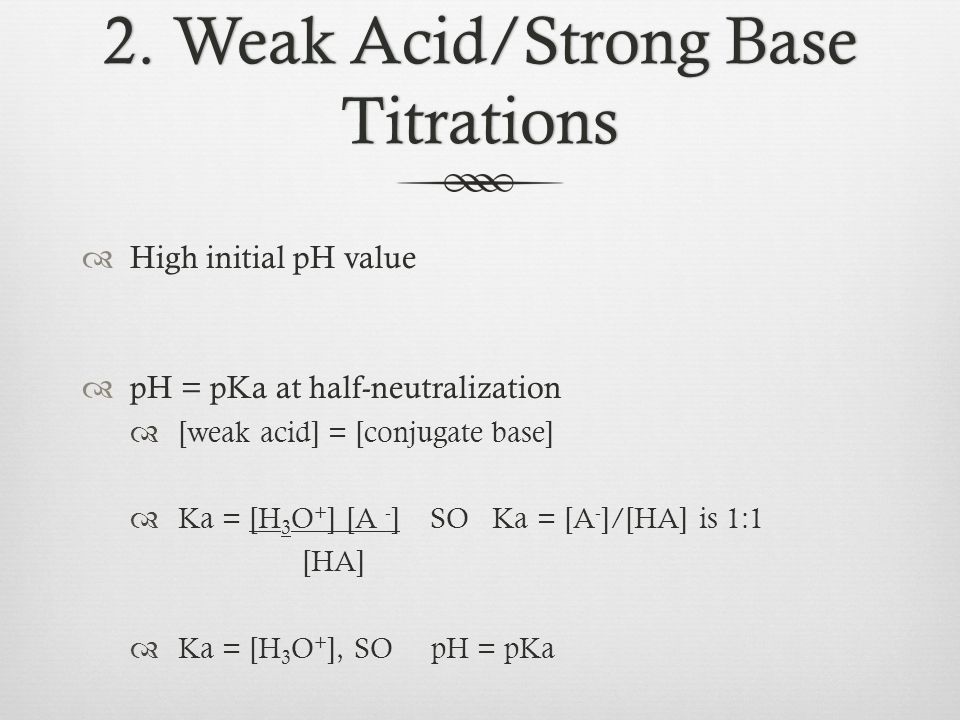 2. Weak Acid/Strong Base Titrations