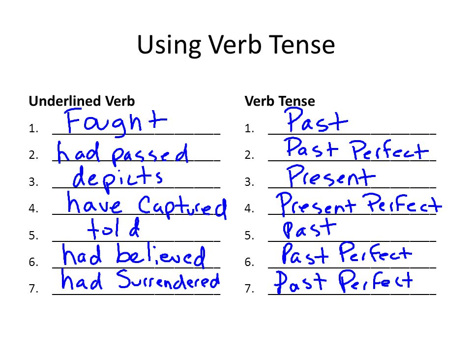Using Verb Tense Underlined Verb Verb Tense __________________________