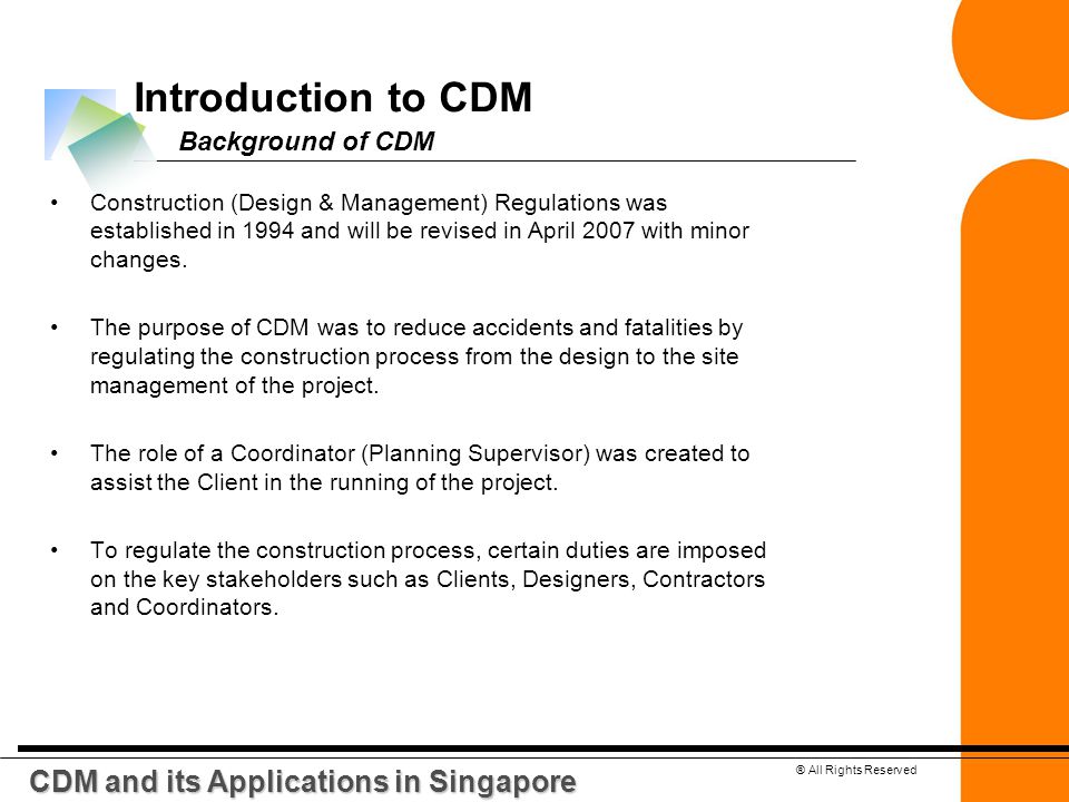 Introduction to CDM CDM and its Applications in Singapore
