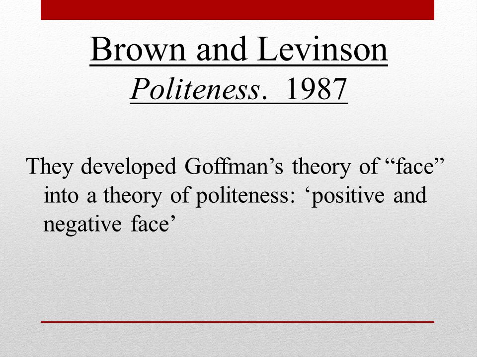 Brown and Levinson Politeness. 1987