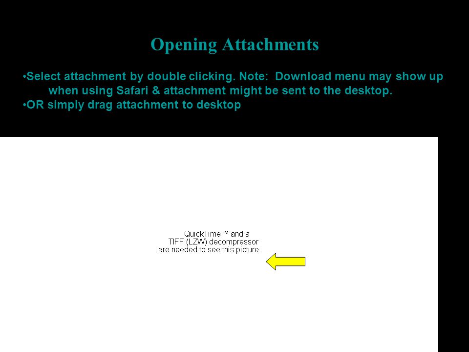 Opening Attachments Select attachment by double clicking. Note: Download menu may show up.