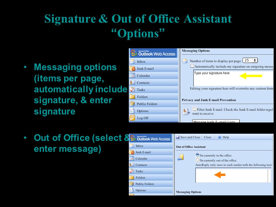 Signature & Out of Office Assistant Options