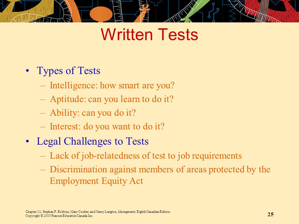Written Tests Types of Tests Legal Challenges to Tests