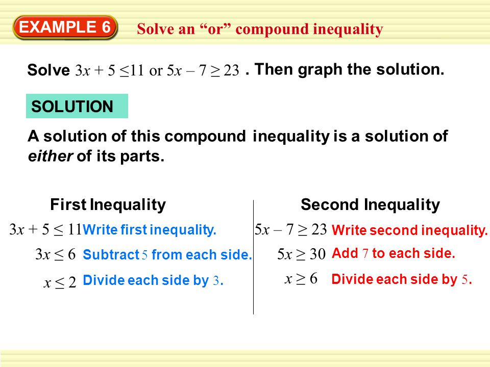 Solve an or compound inequality