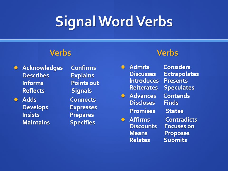 Signal Word Verbs Verbs Verbs